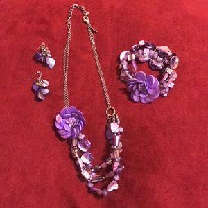 Purple Flower Costume Jewelry 3 pcs Set